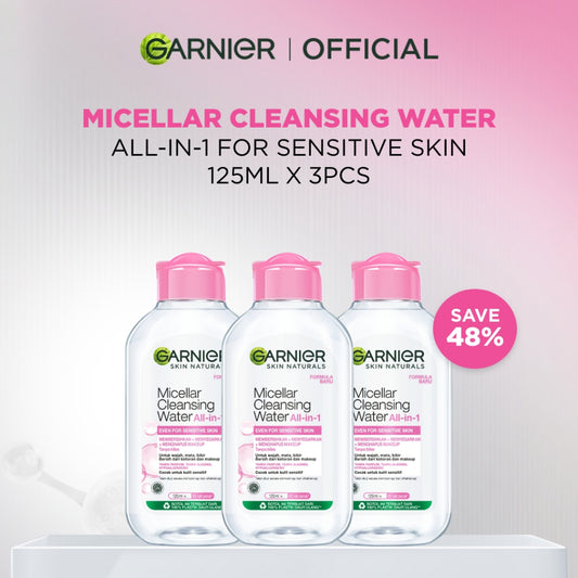 [PAKET HEMAT ISI 3] GARNIER Micellar Water Pink Skin Care 125ml Skincare Cleansing - Pembersih Wajah & Make up untuk Kulit Sensitif Micellar Cleansing Water