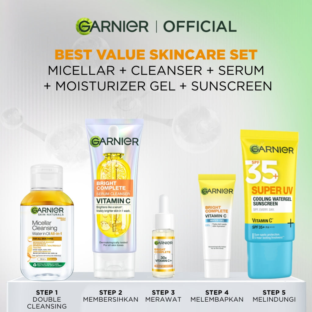 GARNIER Paket Skincare Peeling 1 Set Lengkap Serum Exfoliating Eksfoliasi Wajah Daily Set | tone up mencerahkan moisturizer pelembab