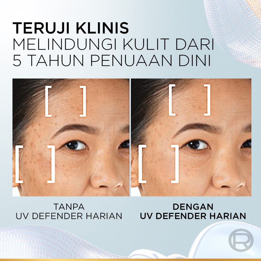 L'Oreal Paris UV Defender Serum Protector Sunscreen Glow Up SPF50+/PA++++ x2Pcs-Sunblock Loreal 50mlx2 Kulis kusam, garis halus, kulit kering, noda hitam, perlindungan sinar UV, UVA & UVB  sunscreen, tabir surya, sunblock, spf, sun screen, anti aging