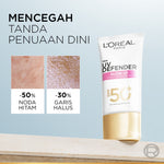 L'Oreal Paris UV Defender Serum Protector Sunscreen Glow Up SPF50+/PA++++ x2Pcs-Sunblock Loreal 50mlx2 Kulis kusam, garis halus, kulit kering, noda hitam, perlindungan sinar UV, UVA & UVB  sunscreen, tabir surya, sunblock, spf, sun screen, anti aging