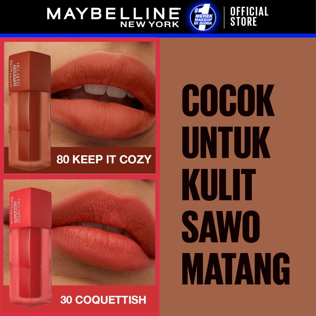 MAYBELLINE OFFICIAL Superstay Teddy Tint 2 pcs 5 mL - Teddy Soft Matte Tahan 12 Jam Lipstick Lipcream Liptint