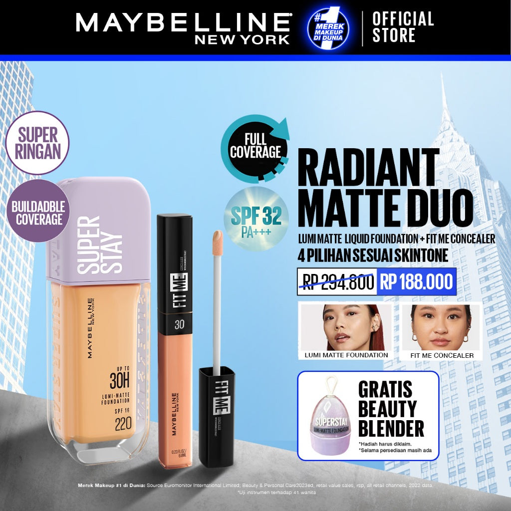 MAYBELLINE OFFICIAL Radiant Matte Duo : Superstay Lumi Matte Foundation + Fit Me Concealer