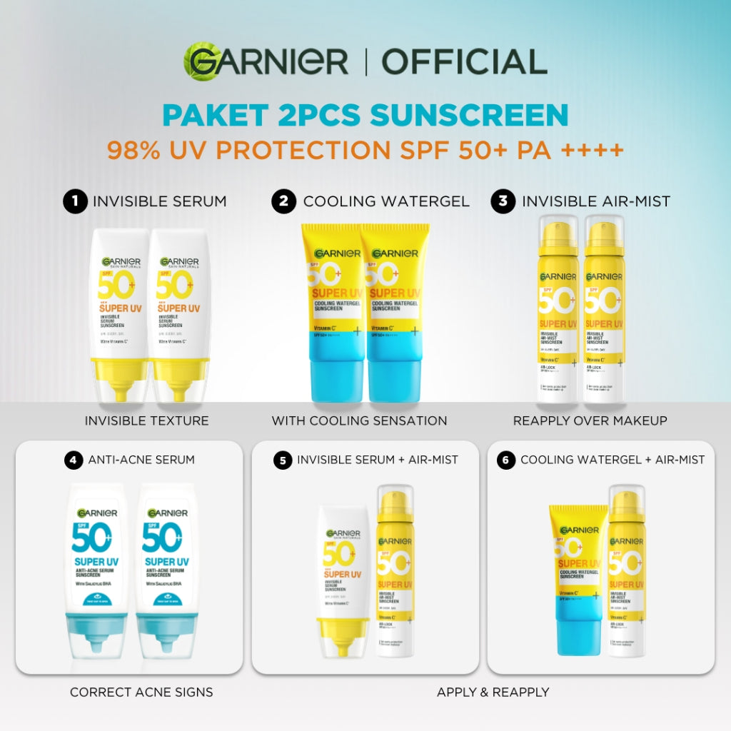 [PAKET HEMAT ISI 2] GARNIER Super UV Serum Sunscreen ALL VARIANT SPF 50+ PA++++ Vitamin C Skincare - 30ml Sunblock Mencerahkan Wajah Sunscreen SPF 50 PA ++++