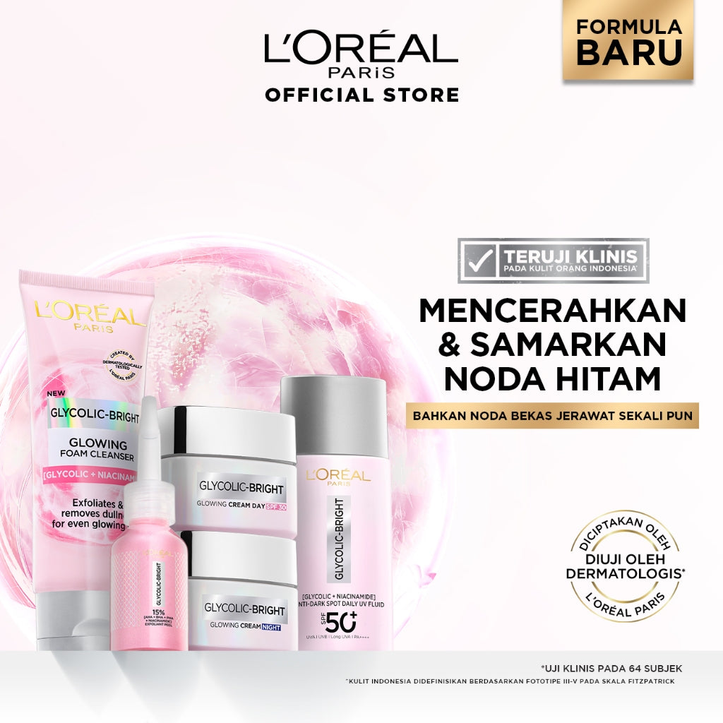 [BARU] Paket Skincare Glycolic Bright Exfoliant Peel, Moisturizer, Serum, Sunscreen, Cleanser, Full Kit Paket | Peeling Solution Hasil Seperti Peeling Profesional Di Rumah Menyamarkan Noda Hitam Bekas Jerawat Acne | Eksfoliasi Kulit Mati