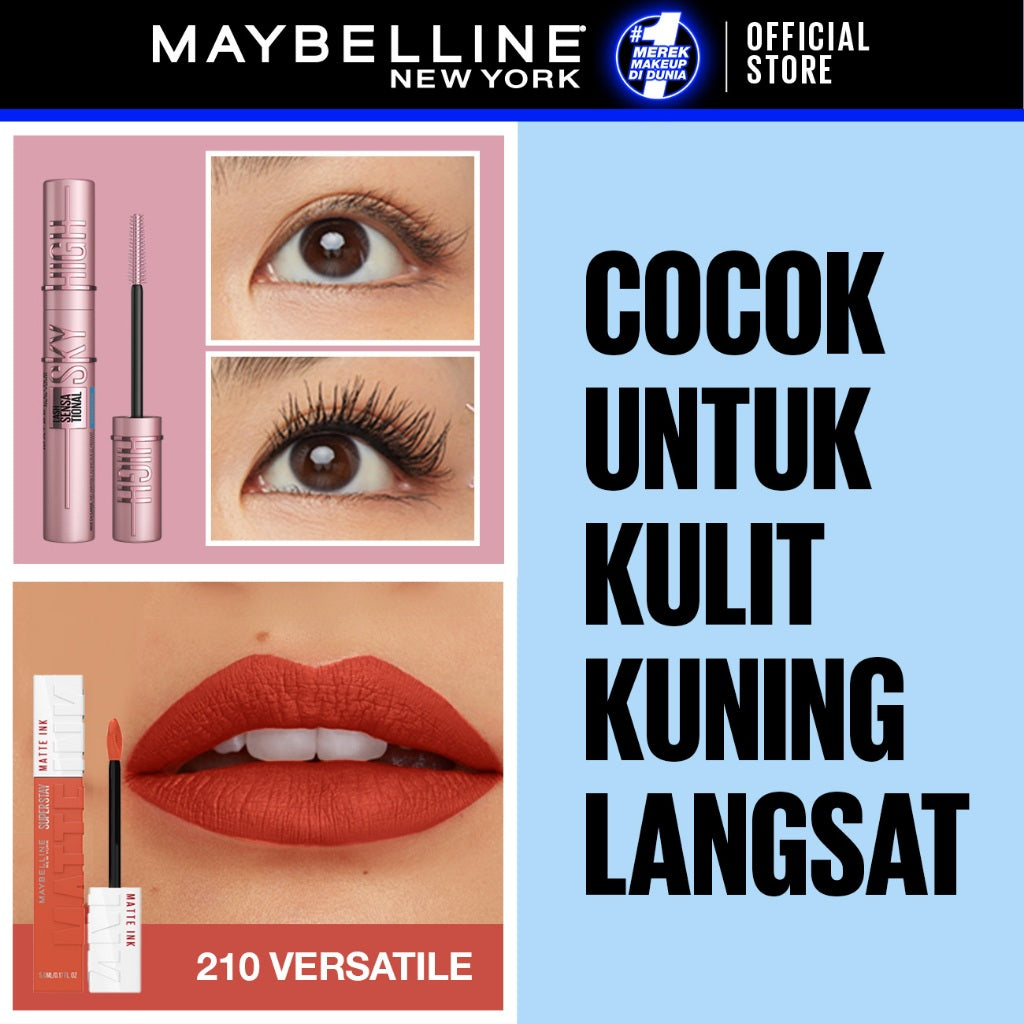 MAYBELLINE OFFICIAL Long Lasting Duo - Sky High Mascara + Superstay Matte Ink | Paket Mascara Lipstick Tahan Lama Waterproof Transferproof Maskara Lipstik