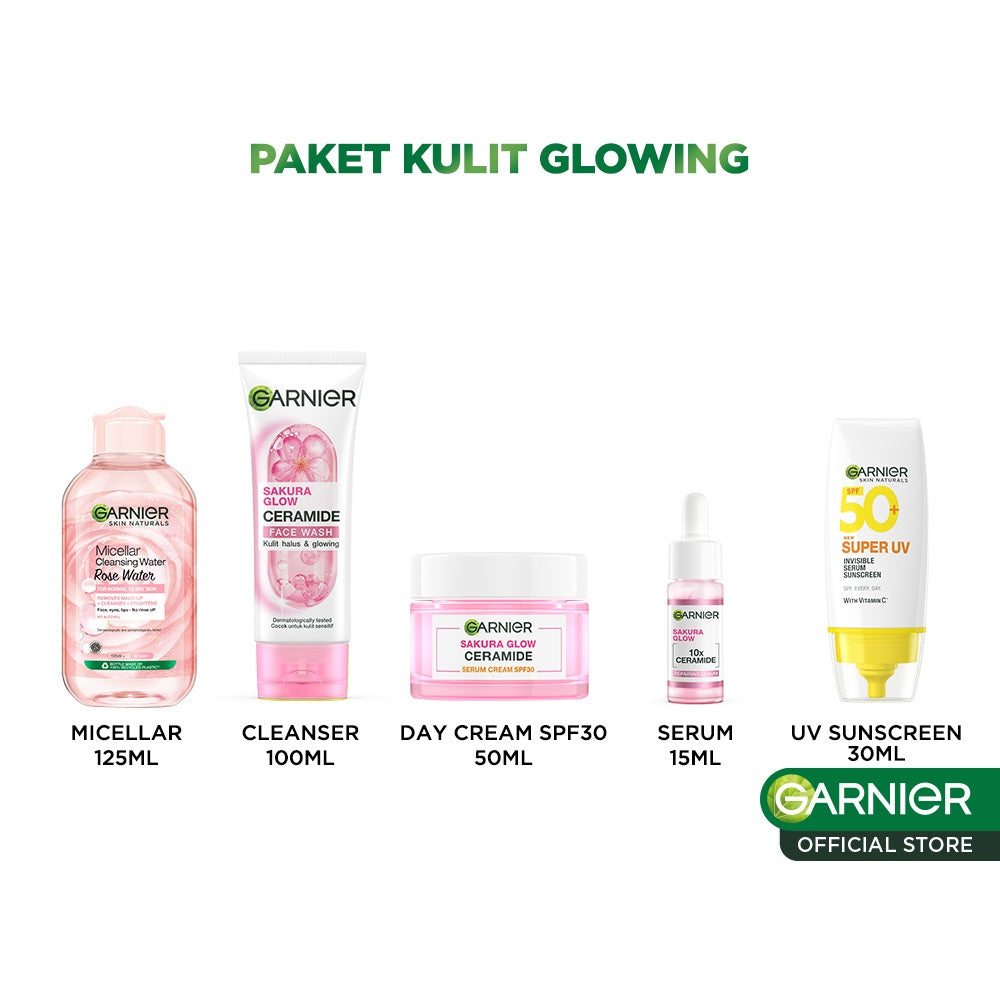 GARNIER Paket Skincare 1 Set Lengkap Sakura Glow Ceramide Skin Barrier 2pcs 3pcs 5pcs| Day Cream Tone Up Mencerahkan moisturizer pelembab Facial Wash Sunscreen