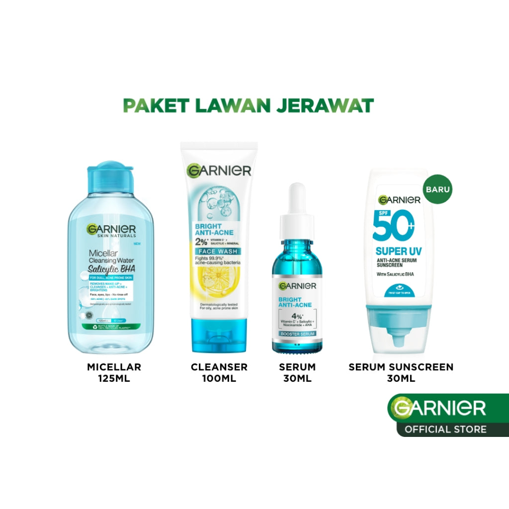 GARNIER Paket Skincare 1 Set Lengkap Salycilic Acid Anti Acne Lawan Jerawat 2pcs 3pcs 5pcs | Day Cream Tone Up Mencerahkan Moisturizer Pelembab Facial Wash Sunscreen