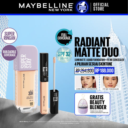 MAYBELLINE OFFICIAL Radiant Matte Duo : Superstay Lumi Matte Foundation + Fit Me Concealer