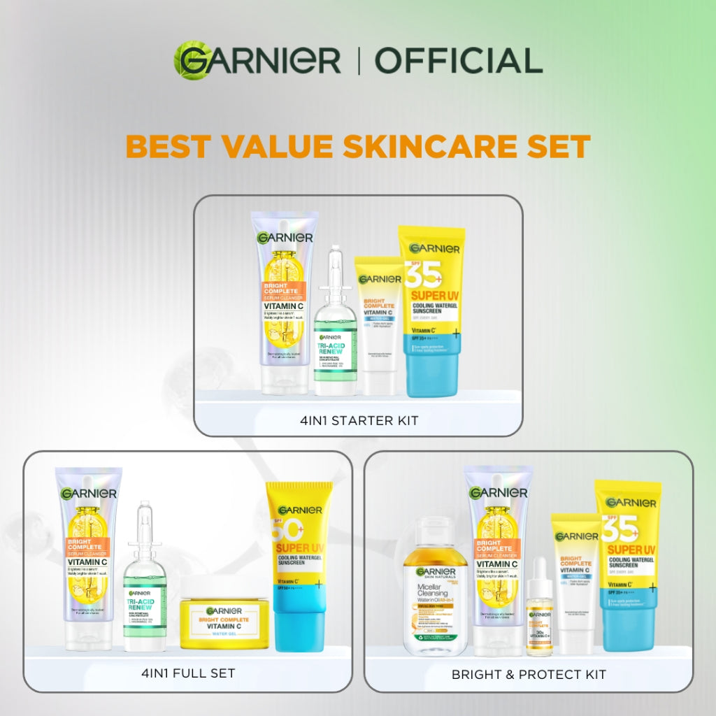 GARNIER Paket Skincare Peeling 1 Set Lengkap Serum Exfoliating Eksfoliasi Wajah Daily Set | tone up mencerahkan moisturizer pelembab