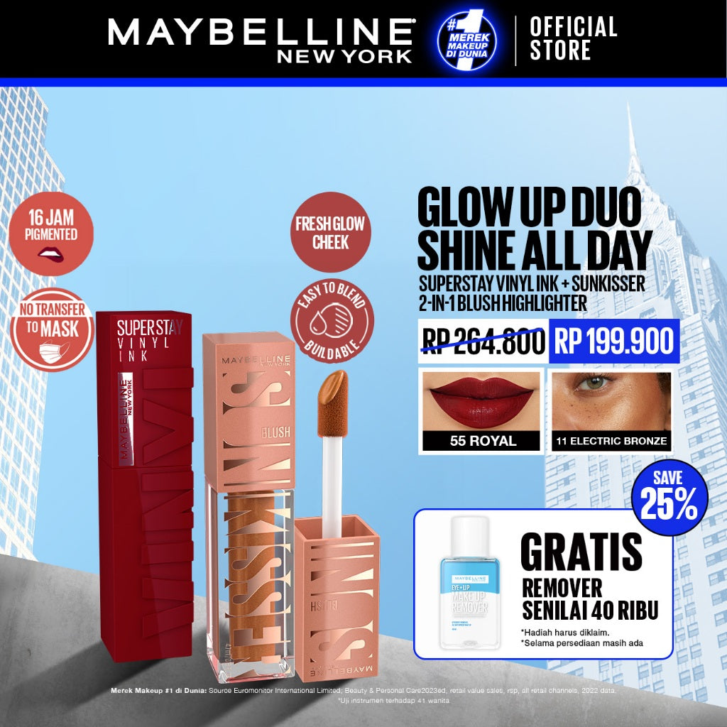 [EXCLUSIVE SHOPEE] MAYBELLINE OFFICIAL Glow Up Duo Shine All Day - Sunkisser 2-in-1 Blush Highlighter + Superstay Vinyl Ink