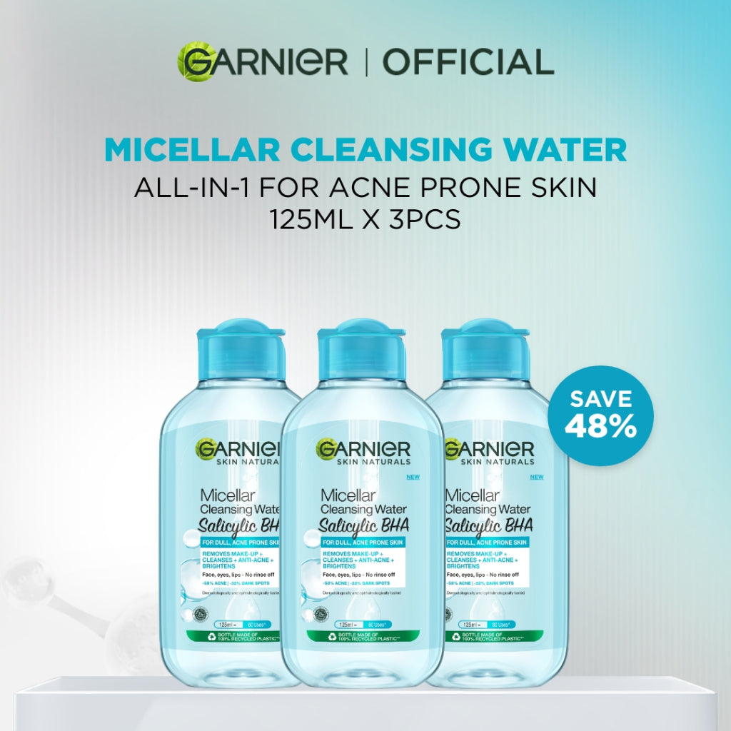 Garnier Micellar Salicylic Blue - 3 pcs 125 ml Skincare Pembersih Wajah & Makeup Kulit Berminyak