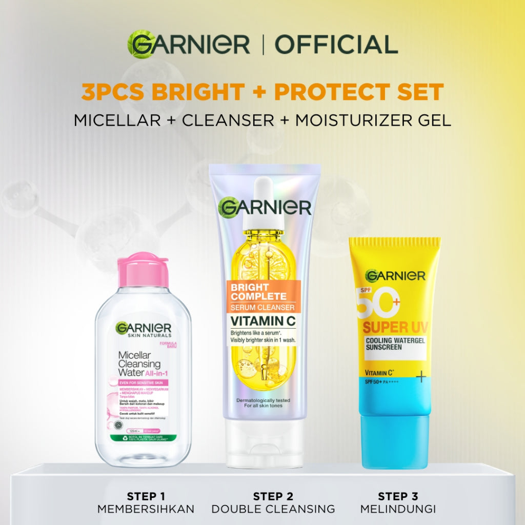 GARNIER Paket Skincare Set 2pc 3pc 5pc | Paket Hemat Super UV Cooling Watergel Sunscreen, Serum Wash Cleanser Moisturizer Gel Super UV Sunscreen SPF