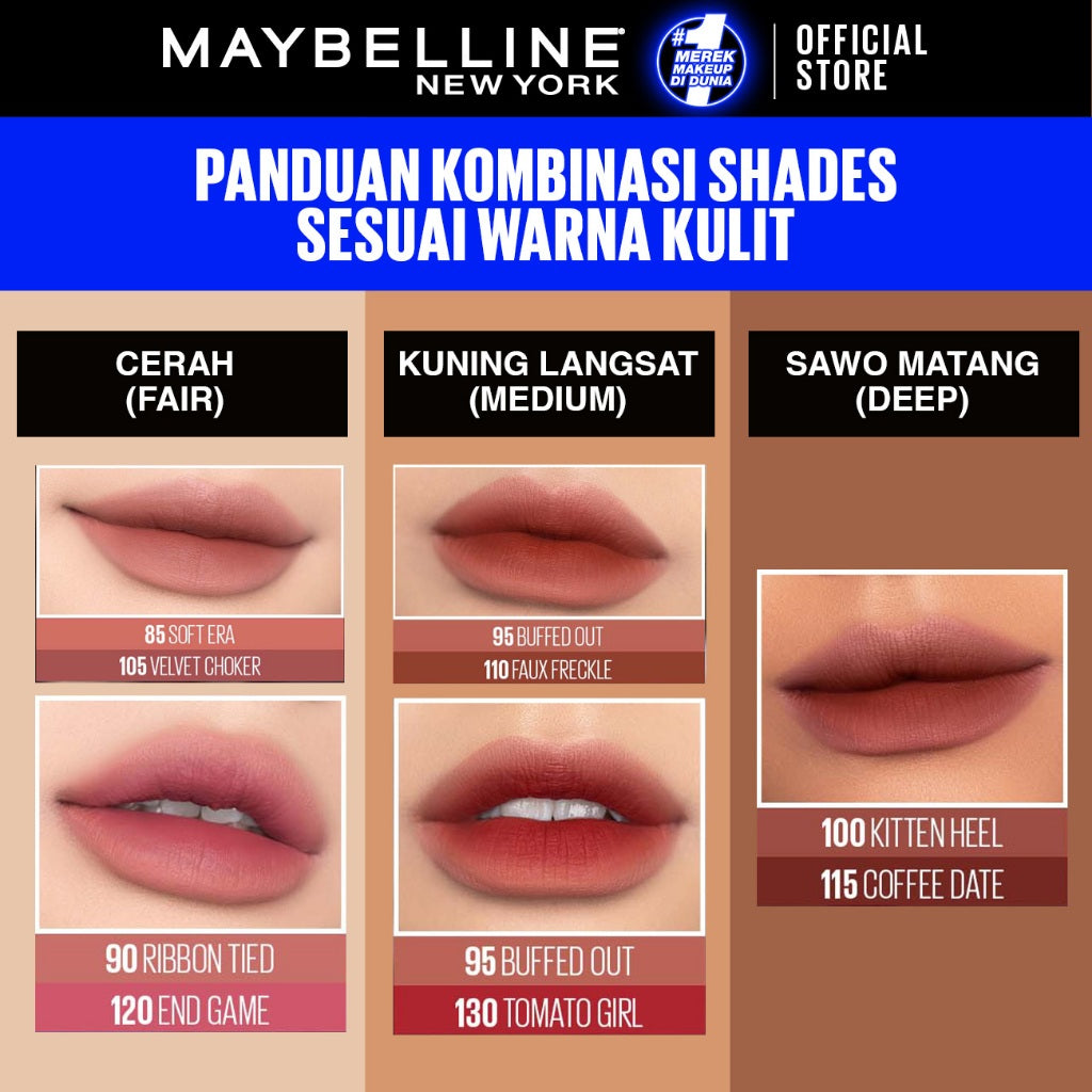 MAYBELLINE OFFICIAL Paket Ombre Superstay Teddy Tint Nudes 2 pcs - Soft Matte Tahan 12 Jam Ombre Set Lipstick Long Lasting Transferproof Waterproof Tahan Lama Lip Tint Lip Velvet Lipstik