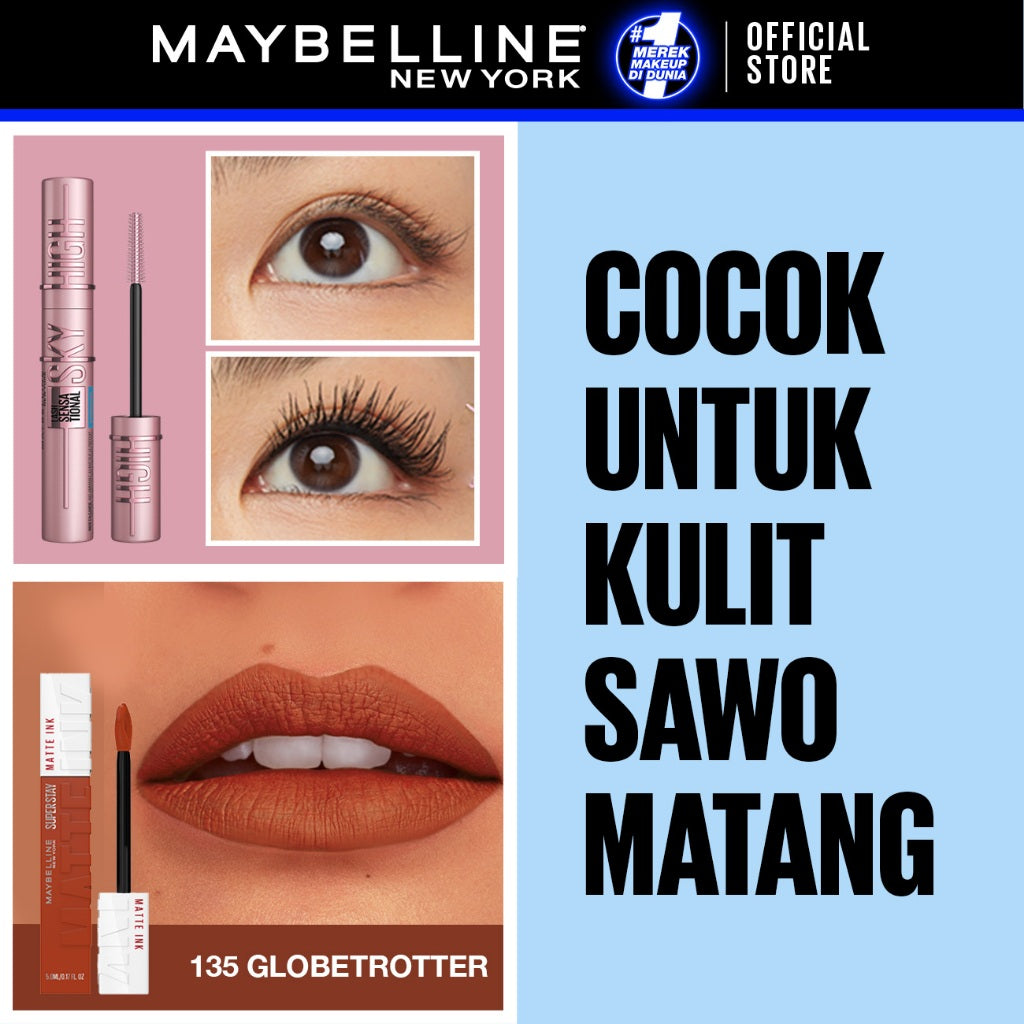 MAYBELLINE OFFICIAL Long Lasting Duo - Sky High Mascara + Superstay Matte Ink | Paket Mascara Lipstick Tahan Lama Waterproof Transferproof Maskara Lipstik