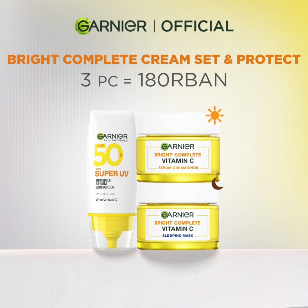 [PAKET HEMAT ISI 3] GARNIER Paket Skincare 1 set lengkap Complete Kit Vitamin C Day Cream 50ml + Night Cream 50ml + Sunscreen Serum Mencerahkan Bundle Paket  moisturizer tone up pelembab wajah cream pemutih wajah glowing cepat