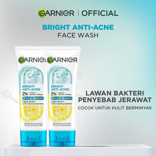 [PAKET HEMAT ISI 2] GARNIER Facial Wash Bright Complete 3in1 Anti Acne Cleanser Face Wash 100ml | Skincare Pembersih Wajah lawan jerawat sabun cuci muka sabun muka glowing dan memutihkan