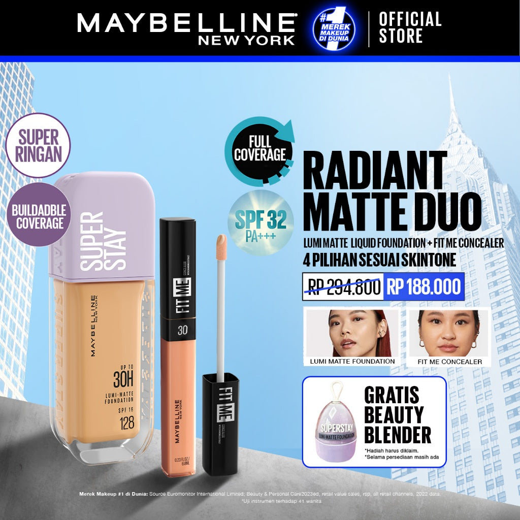 MAYBELLINE OFFICIAL Radiant Matte Duo : Superstay Lumi Matte Foundation + Fit Me Concealer