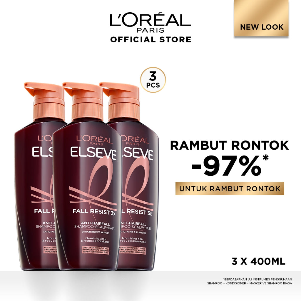 [PAKET HEMAT 3Pcs] L’Oreal Paris Triple Pack ELSEVE Fall Resist, Total Repair 5, Hyaluron Pure, Hyaluron Moisture | Perawatan Rambut Kering, Rontok, Rusak, Lepek & Berminyak