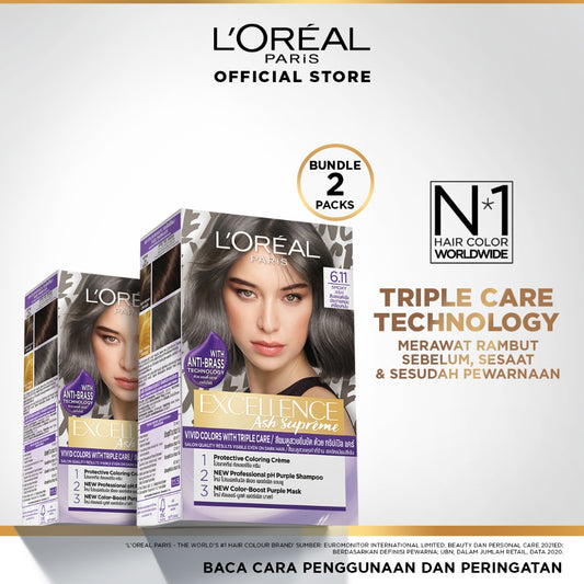 L'Oreal Paris Excellence Ash Supreme #6.11 Smoky Ash Hair Color Twinpack (Cat Rambut L'Oreal)