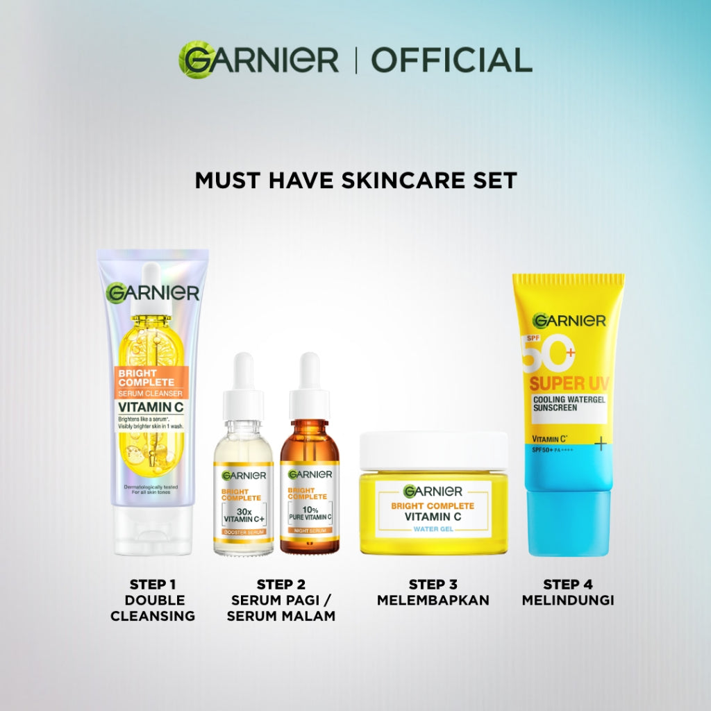 GARNIER Paket Skincare Set 2pc 3pc 5pc | Paket Hemat Super UV Cooling Watergel Sunscreen, Serum Wash Cleanser Moisturizer Gel Super UV Sunscreen SPF