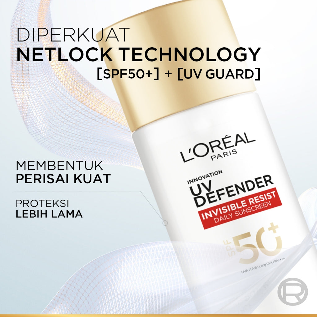 L'Oreal Paris UV Defender Invisible Resist Sunscreen SPF50+ PA++++ x2Pcs-Sunblock Loreal 50mlx2 Kulis kusam, garis halus, kulit kering, noda hitam, perlindungan sinar UV, UVA & UVB  sunscreen, tabir surya, sunblock, spf, sun screen, anti aging