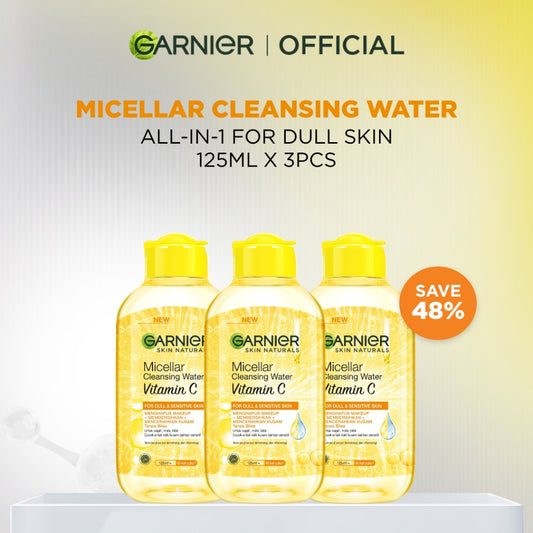 Garnier Micellar Water Vitamin C 125ml 3 pcs - Skincare Pembersih Wajah & Makeup Kulit Cerah