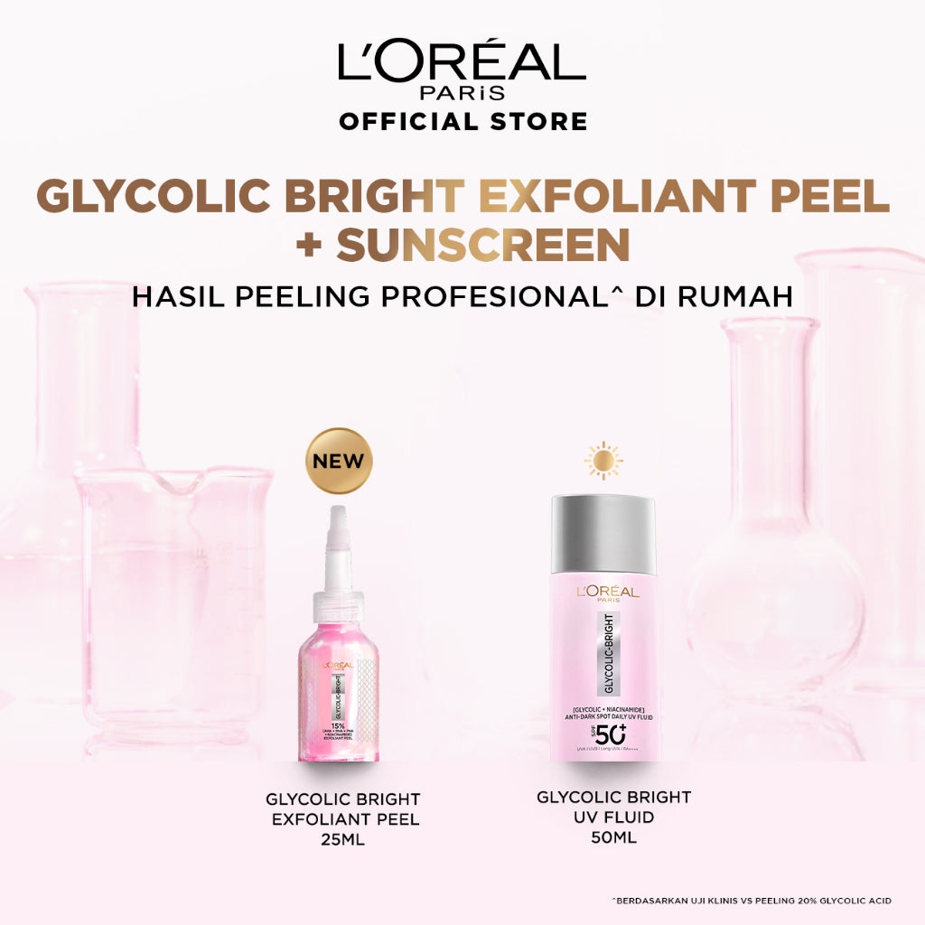 [BARU] Paket Skincare Glycolic Bright Exfoliant Peel, Moisturizer, Serum, Sunscreen, Cleanser, Full Kit Paket | Peeling Solution Hasil Seperti Peeling Profesional Di Rumah Menyamarkan Noda Hitam Bekas Jerawat Acne | Eksfoliasi Kulit Mati