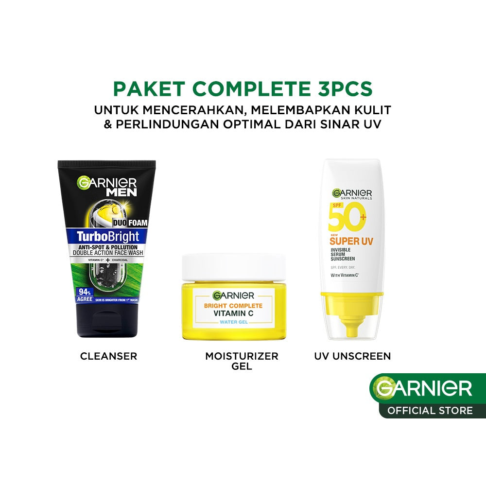 GARNIER MEN Paket Skincare Pria Lengkap Isi 2pcs 3pcs Men Face Care - Micellar Water Face Wash Serum Cleanser Moisturizer Gel Sunscreen