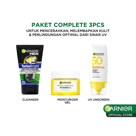 GARNIER MEN Paket Skincare Pria Lengkap Isi 2pcs 3pcs Men Face Care - Micellar Water Face Wash Serum Cleanser Moisturizer Gel Sunscreen