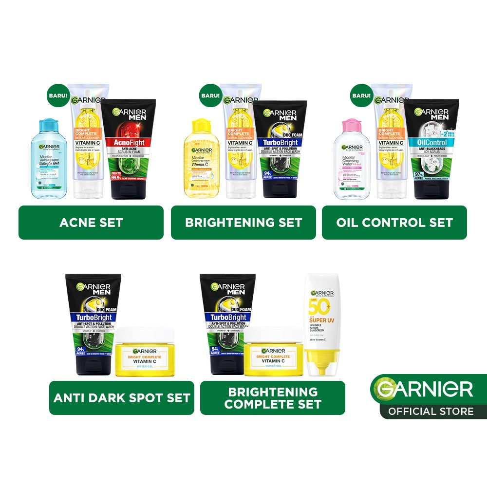 GARNIER MEN Paket Skincare Pria Lengkap Isi 2pcs 3pcs Men Face Care - Micellar Water Face Wash Serum Cleanser Moisturizer Gel Sunscreen