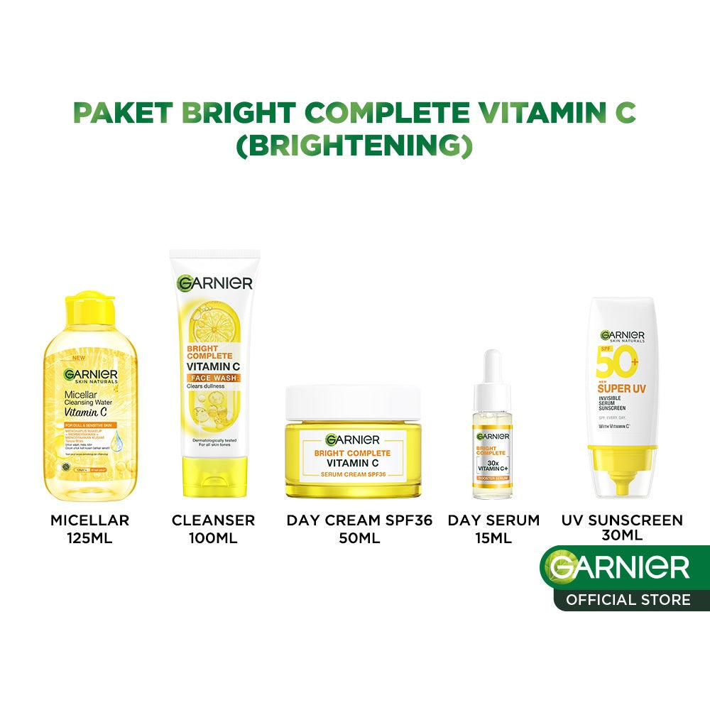 GARNIER Paket Skincare 1 Set Lengkap Vitamin C Brightening 2pcs 3pcs 5pcs| Day Cream Tone Up Mencerahkan Moisturizer Pelembab Facial Wash Sunscreen