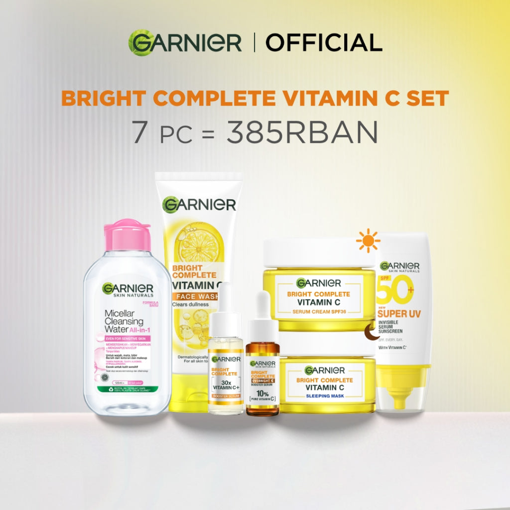 [PAKET HEMAT 7 PCS] GARNIER Paket Skincare 1 set lengkap Complete Kit Vitamin C Serum 30 ml + Overnight Serum 30ml + Night Cream 50ml + Day Cream 50ml Serum Mencerahkan Bundle Paket  moisturizer tone up pelembab wajah cream pemutih wajah glowing cepat