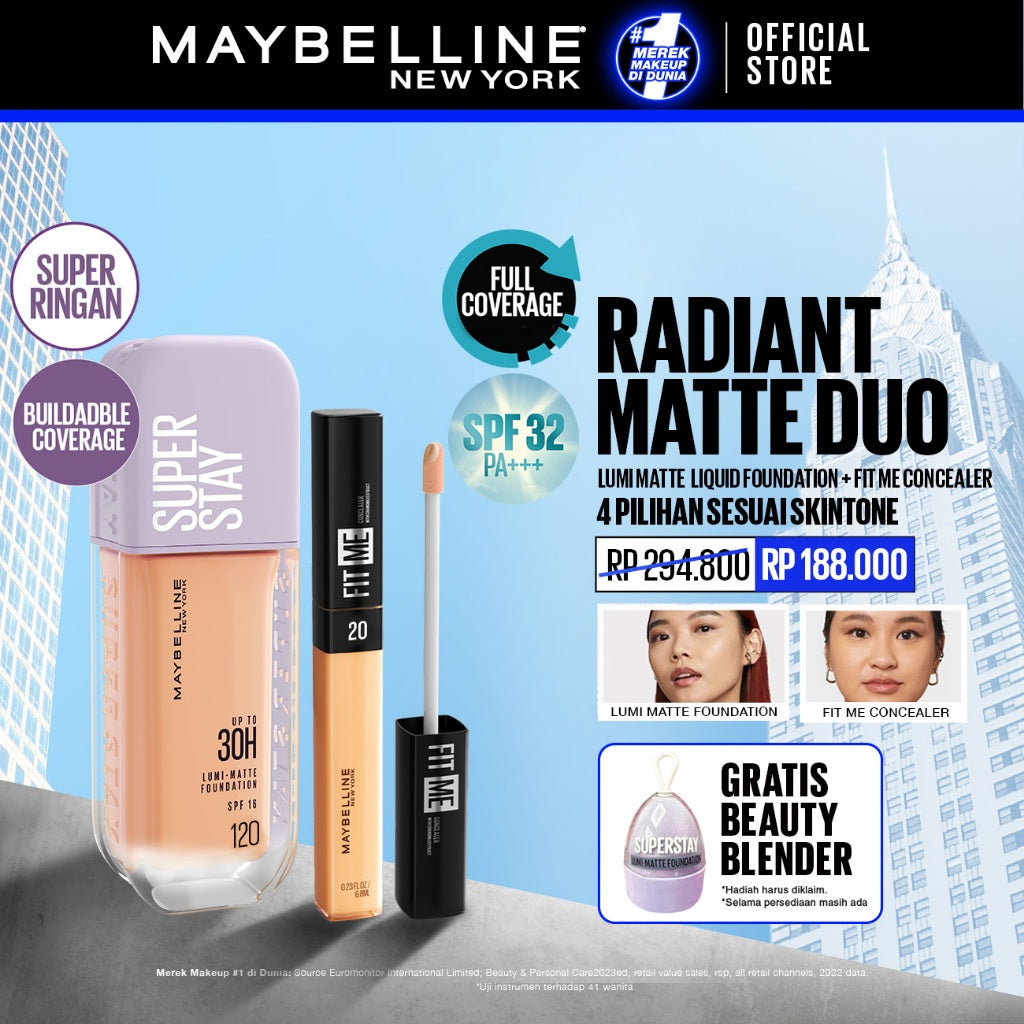 MAYBELLINE OFFICIAL Radiant Matte Duo : Superstay Lumi Matte Foundation + Fit Me Concealer