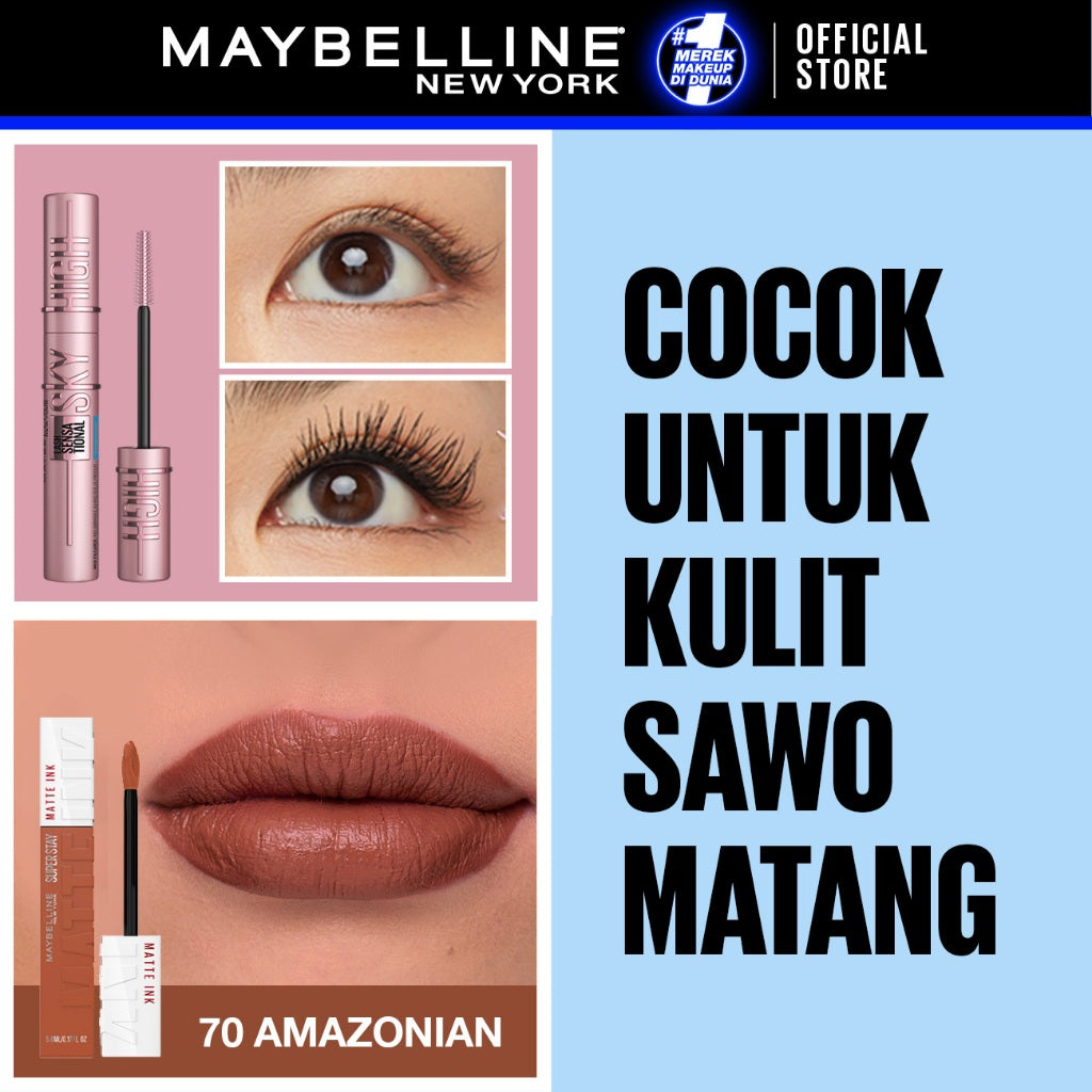 MAYBELLINE OFFICIAL Long Lasting Duo - Sky High Mascara + Superstay Matte Ink | Paket Mascara Lipstick Tahan Lama Waterproof Transferproof Maskara Lipstik