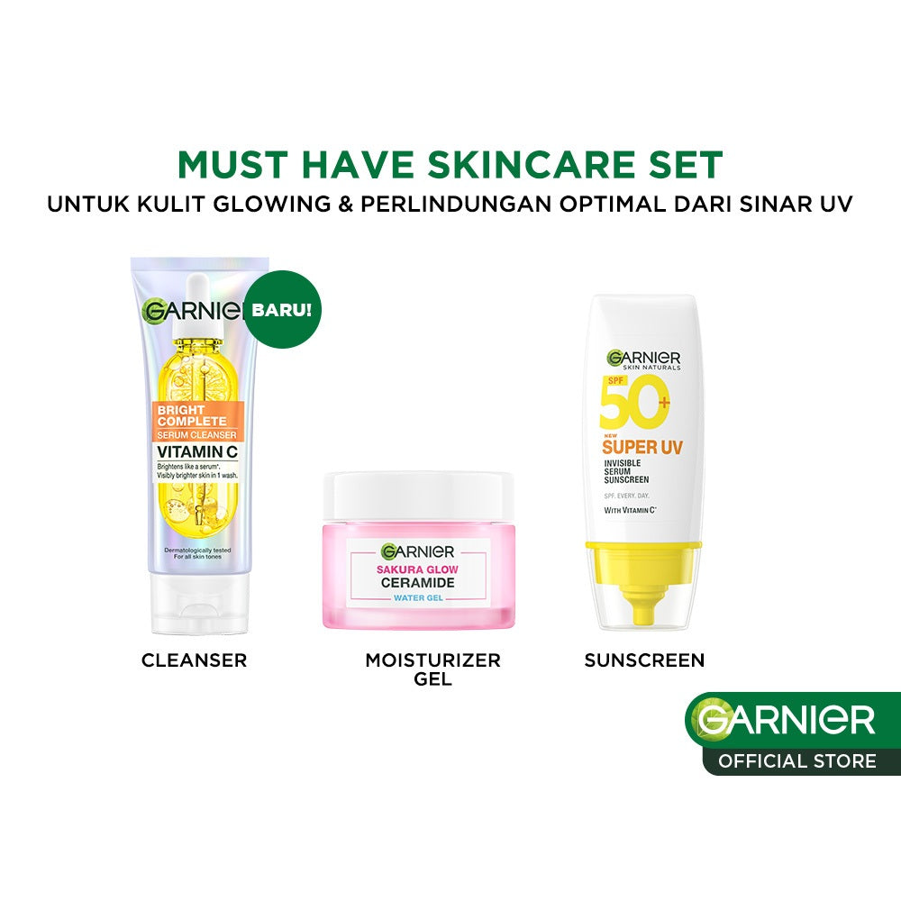 GARNIER Facial Wash Bright Complete Vitamin C Serum Cleanser 100ml Paket Skincare Pembersih Wajah Mencerahkan Seperti Serum Wash Sabun Cuci Muka Sabun Muka Glowing dan Memutihkan Moisturizer Sunscreen