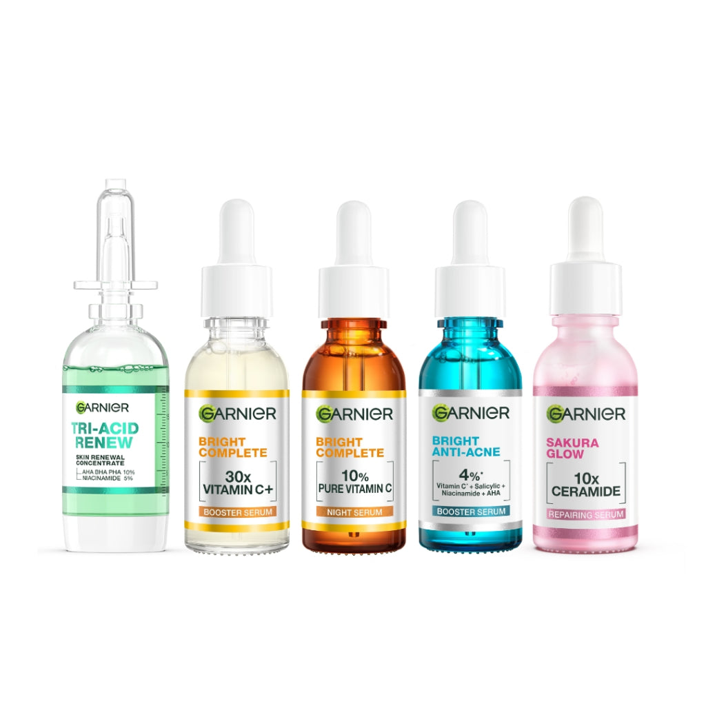 GARNIER Serum Skincare ALL VARIANT Serum Mencerahkan Wajah Vitamin C Ceramide Salycilic Acid Night Peeling Serum 15ml 30ml 50ml Cocok untuk semua jenis kulit Serum Pagi & Malam