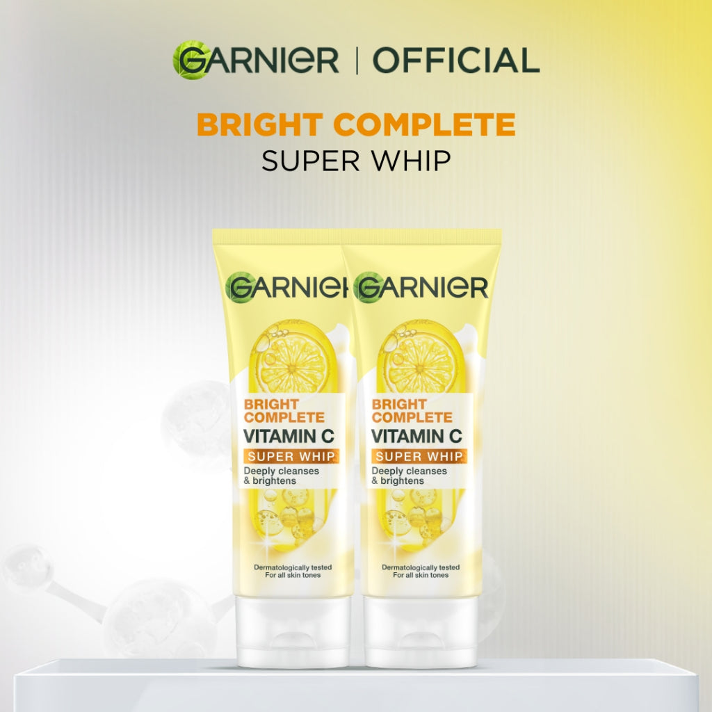 [PAKET HEMAT ISI 2] GARNIER Facial Wash Bright Complete Vitamin C Super Whip Foam Face Wash 100ml | Skincare Pembersih Wajah Mencerahkan sabun cuci muka sabun muka glowing dan memutihkan