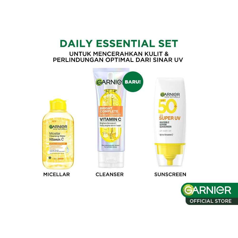 GARNIER Facial Wash Bright Complete Vitamin C Serum Cleanser 100ml Paket Skincare Pembersih Wajah Mencerahkan Seperti Serum Wash Sabun Cuci Muka Sabun Muka Glowing dan Memutihkan Moisturizer Sunscreen