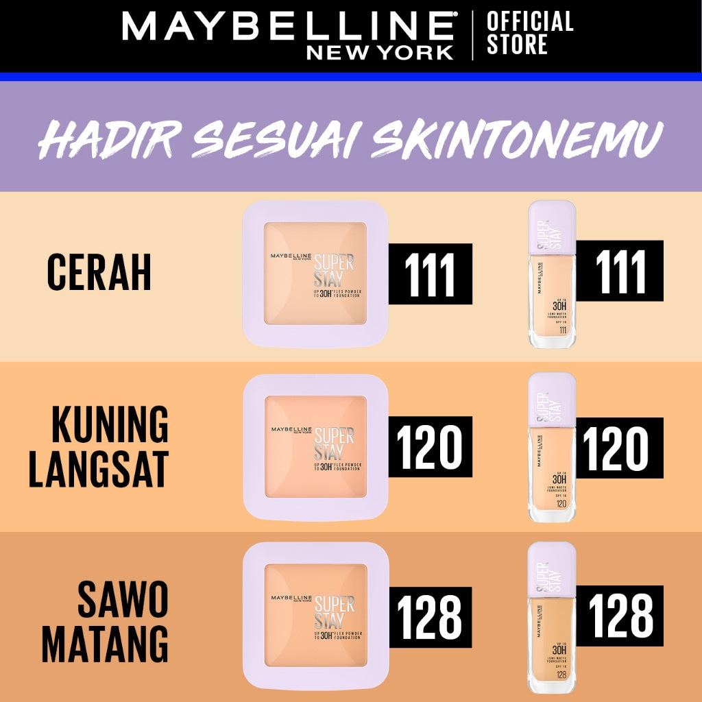 [BARU HANYA DI SHOPEE] MAYBELLINE OFFICIAL Superstay Unbreakable Duo - Superstay Lumi Matte Foundation + Superstay Flex Powder Foundation Liquid Foundation Ringan Tahan Lama Two-Way Cake Oil Control Transferproof Waterproof Skintone Paket Complexion