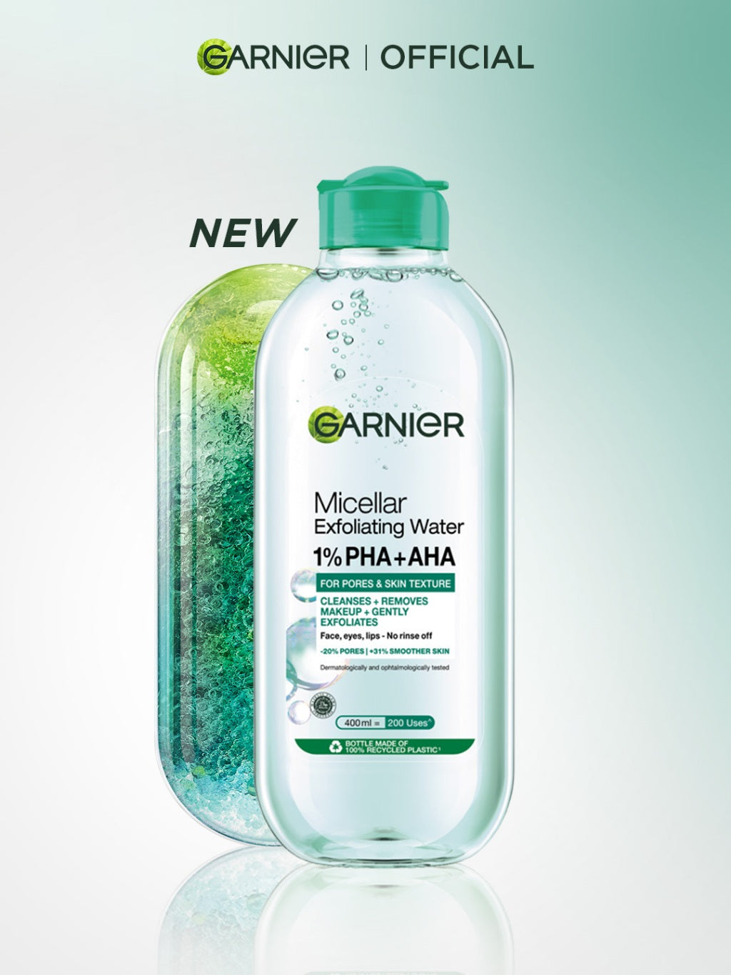 BARU Garnier Micellar Water Peeling Exfoliating 1% AHA + PHA - 400ml Skincare Pembersih Wajah & Make up untuk mengangkat sel kulit mati