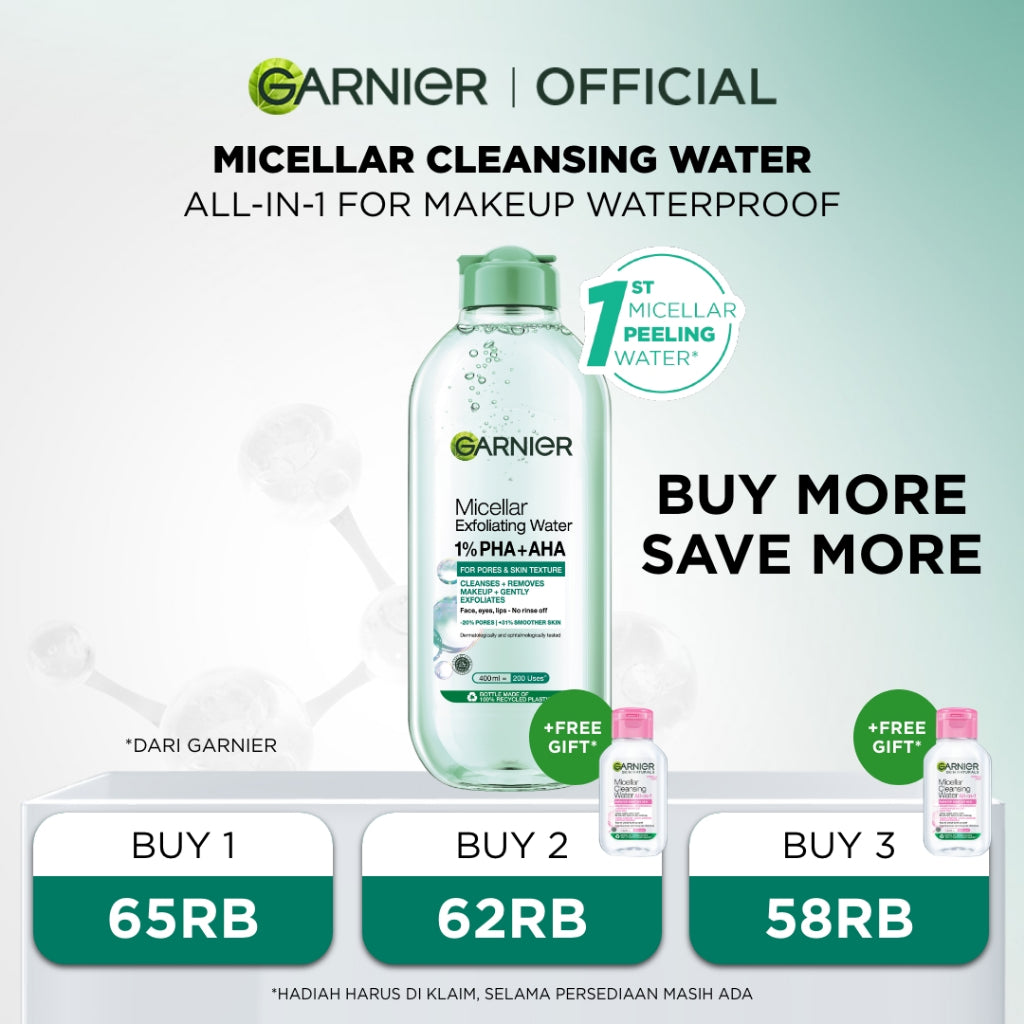 GARNIER Micellar Water ALL VARIANT 400ml Skincare Cleansing - Pembersih Wajah & Make up Membersih dalam sekali swipe Suitable for All Skin Brightening Clear Skin Micellar Cleansing Water