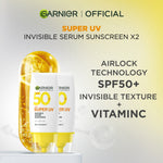 (PAKET HEMAT ISI 2) GARNIER Super UV Invisible Serum Sunscreen SPF 50+ PA++++ Vitamin C Skincare - 30ml Sunblock Mencerahkan Wajah sunscreen spf 50 pa ++++