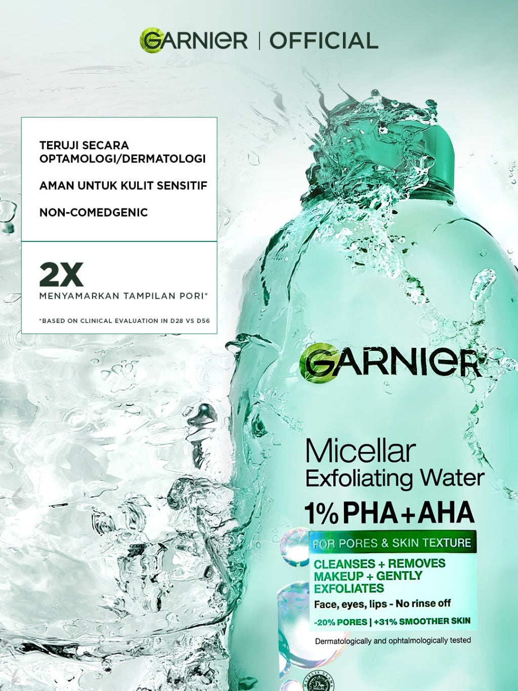 BARU Garnier Micellar Water Peeling Exfoliating 1% AHA + PHA - 400ml Skincare Pembersih Wajah & Make up untuk mengangkat sel kulit mati