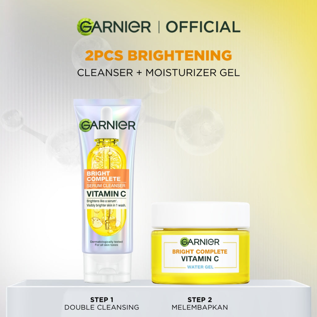 GARNIER Facial Wash Bright Complete Vitamin C Serum Cleanser 100ml Paket Skincare Pembersih Wajah Mencerahkan Seperti Serum Wash Sabun Cuci Muka Sabun Muka Glowing dan Memutihkan Moisturizer Sunscreen