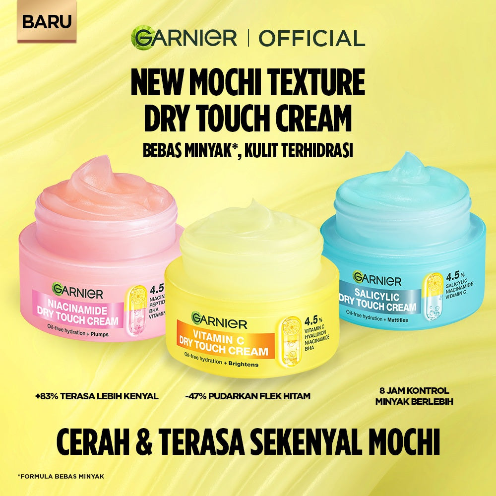 [NEW LAUNCH] GARNIER Mochi Dry Touch Cream Moisturizer Pelembab Wajah Skin Barrier 4.5% Vitamin C / Niacinamide / Salicylic Acid 30ml & 50ml Skincare Set Krim Siang Krim Malam Day Cream Serum Tone Up Mosturizer Mousturizer Cream Pemutih Wajah