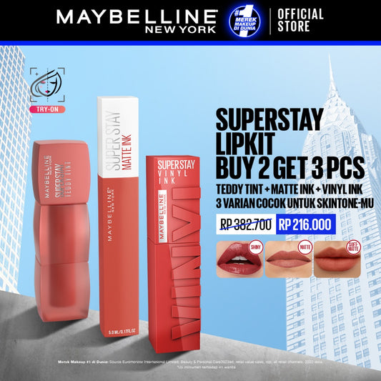 MAYBELLINE OFFICIAL Superstay Lip Bundle Superstay Matte Ink + Superstay Vinyl Ink + Superstay Teddy Tint | Liquid Long Lasting Waterproof Matte Lipstick Lipcream Make Up Transferproof