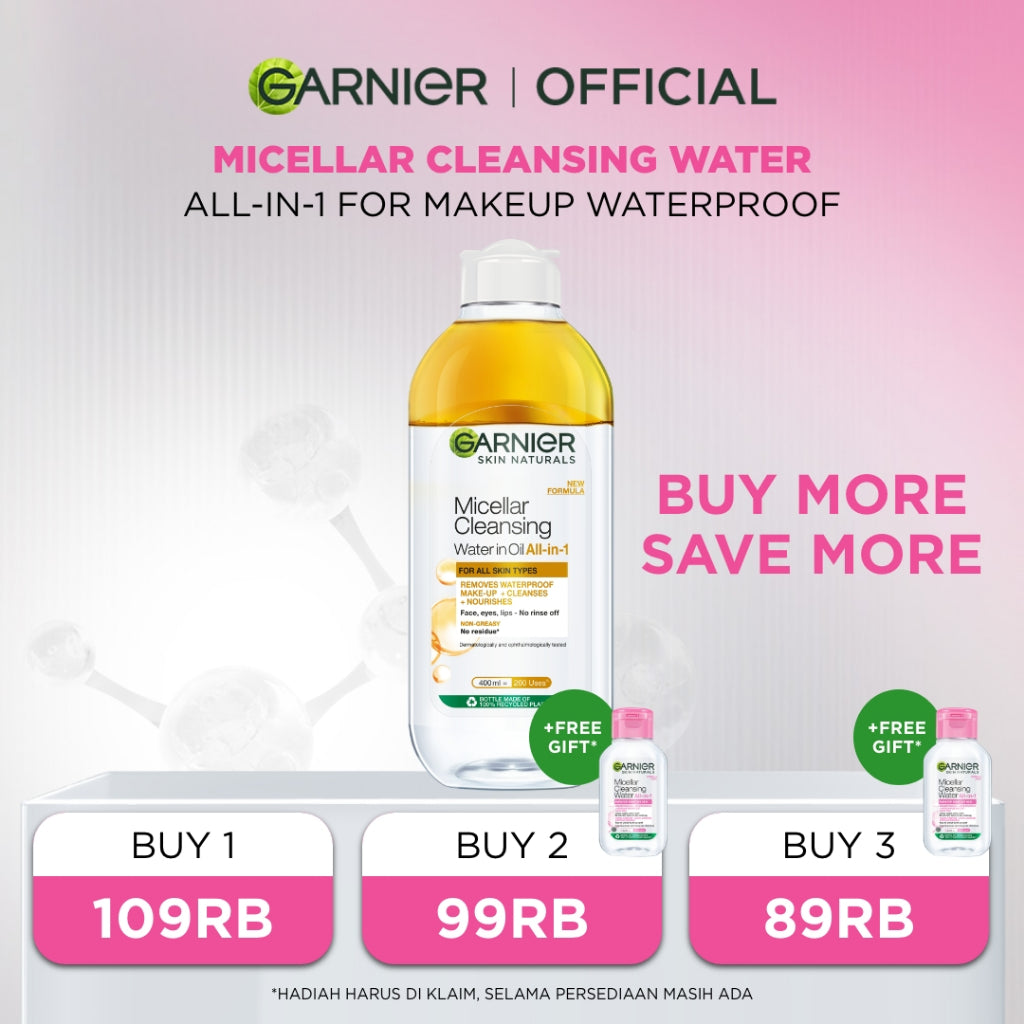 GARNIER Micellar Water ALL VARIANT 400ml Skincare Cleansing - Pembersih Wajah & Make up Membersih dalam sekali swipe Suitable for All Skin Brightening Clear Skin Micellar Cleansing Water