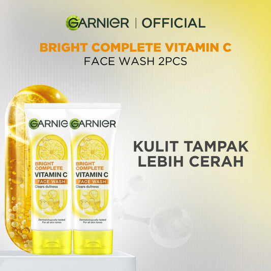 [PAKET HEMAT ISI 2] GARNIER Facial Wash Bright Complete Vitamin C Brightening Face Wash 100ml | Skincare Pembersih Wajah Mencerahkan Seperti Serum Wash sabun cuci muka sabun muka glowing dan memutihkan