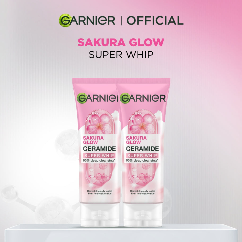 [PAKET HEMAT ISI 2] GARNIER Facial Wash Sakura Glow Ceramide Hyaluron Super Whip Foam Face Wash 100ml | Skincare Pembersih Wajah Mencerahkan sabun cuci muka sabun muka glowing dan memutihkan
