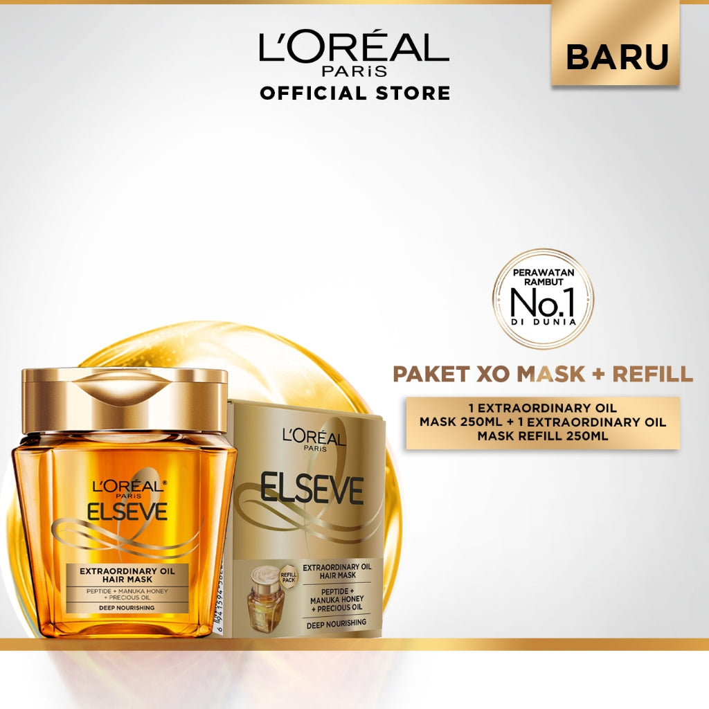 [BARU] L'Oreal Paris Elseve Extraordinary Oil Mask 250mL | Refill Mask 250mL | Nutrisi Rambut Kering, Kusam, dan Rusak | Untuk Rambut Frizzy - Kusut